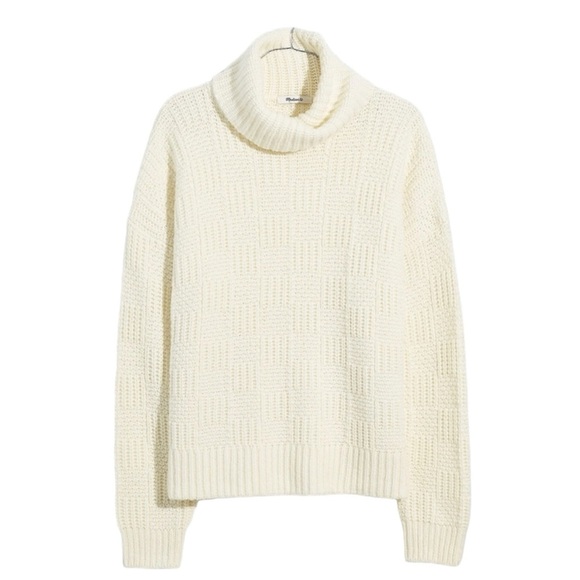 MADEWELL ANGORA WOOL Turtleneck checkerboard Knit Wool Sweater chunky luxe - Picture 5 of 13